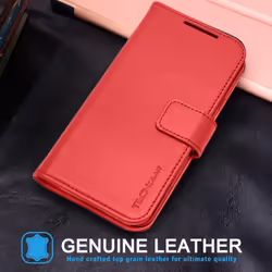 Wallet Case for Apple iPhone 15 Plus, Genuine Leather Magnetic Flip [RFID Blocking] Case with Shockproof TPU Holder, Card Slots, Stand Folio Cover