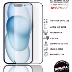 Anti Glare Screen Protector for Apple iPhone 15 - MATTE 3D GLASS Edition Genuine Tempered Glass Full Screen Protector Guard Cover