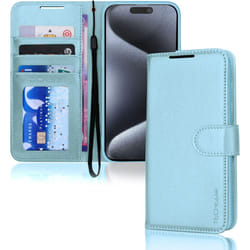 Appple iPhone 15 Pro Max Leather Wallet Case, Flip Protective Case Cover with Wallet Card Holder, Stand and Wrist Strap PU Leather Case