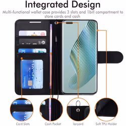 [Leather Wallet Case] Protective Cover with Cash & Card Holder, Stand and Wrist Strap For Honor Magic 5 Pro 5G