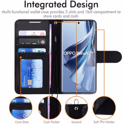 [Leather Wallet Case] Protective Cover with Cash & Card Holder, Stand and Wrist Strap For Oppo Reno 10 5G