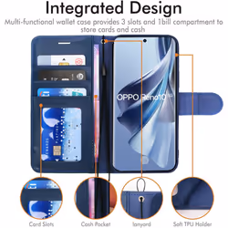 [Leather Wallet Case] Protective Cover with Cash & Card Holder, Stand and Wrist Strap For Oppo Reno 10 5G