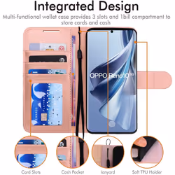 [Leather Wallet Case] Protective Cover with Cash & Card Holder, Stand and Wrist Strap For Oppo Reno 10 5G