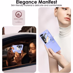 Samsung Galaxy Z Flip 5 Case, Z Flip 5 Leather Case with Leather Finger Holder, Hard PC Shockproof Case