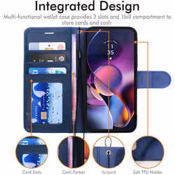 [Leather Wallet Case] Protective Cover with Cash & Card Holder, Stand and Wrist Strap For Motorola Moto G54 5G