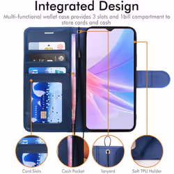 [Leather Wallet Case] Protective Cover with Cash & Card Holder, Stand and Wrist Strap For Oppo A78 5G