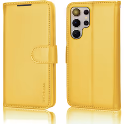 [Leather Wallet Case] Protective Cover with Cash & Card Holder, Stand and Wrist Strap For Samsung Galaxy S24 Ultra