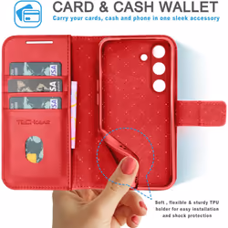 [Leather Wallet Case] Genuine Leather [RFID Blocking] Magnetic Flip Case with Card & Slots and Stand For Samsung Galaxy S24 5G