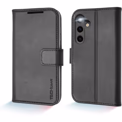 [Leather Wallet Case] Genuine Leather [RFID Blocking] Magnetic Flip Case with Card & Slots and Stand For Samsung Galaxy S24 P ...