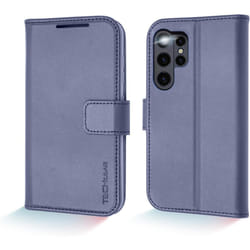 [Leather Wallet Case] Genuine Leather [RFID Blocking] Magnetic Flip Case with Card & Slots and Stand For Samsung Galaxy S24 Ultra
