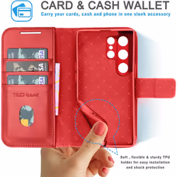 [Leather Wallet Case] Genuine Leather [RFID Blocking] Magnetic Flip Case with Card & Slots and Stand For Samsung Galaxy S24 Ultra