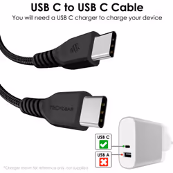 USB C to USB C Charger Cable 60W STRONG Fast Charging Type C Data Lead for iPhone 15, iPad Pro 12.9, MacBook Pro, Samsung S24/S22/A04s, Pixel 8 [30CM]