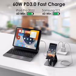 USB C to USB C Charger Cable 60W (1M+1M+Adapter) STRONG Cable Fast Charging Data Lead iPhone 15, iPad Pro 12.9 2022, MacBook Pro, Samsung S24/A15/A25