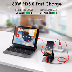 USB C to USB C Charger Cable 60W (1M+1M+Adapter) STRONG Cable Fast Charging Data Lead iPhone 15, iPad Pro 12.9 2022, MacBook Pro, Samsung S24/A15/A25