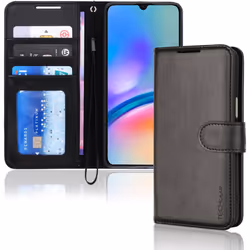 [Leather Wallet Case] Protective Cover with Cash & Card Holder, Stand and Wrist Strap For Samsung Galaxy A05s