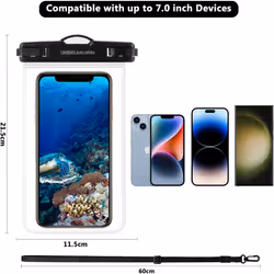 IPX8 Floating Waterproof Phone Case for Swimming, Waterproof Phone Bag with Lanyard for iPhone 15 14 13 12 Samsung S24 S23+ A54 and More Upto 7" Phone