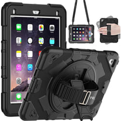 [SUPE Case] Tough Shockproof Fun Case with 360 Rotating Stand, Hand & Shoulder Strap for Apple iPad 9.7" (2018 / 2017) & iPad Air 2 & iPad Pro 9.7"