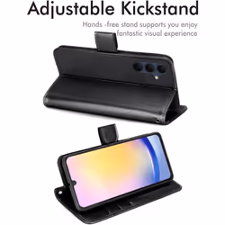 [Leather Wallet Case] Protective Cover with Cash & Card Holder, Stand and Wrist Strap For Samsung Galaxy A25 5G