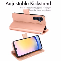 [Leather Wallet Case] Protective Cover with Cash & Card Holder, Stand and Wrist Strap For Samsung Galaxy A25 5G