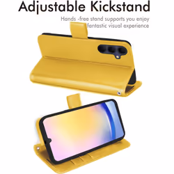 [Leather Wallet Case] Protective Cover with Cash & Card Holder, Stand and Wrist Strap For Samsung Galaxy A25 5G