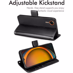 [Leather Wallet Case] Protective Cover with Cash & Card Holder, Stand and Wrist Strap For Samsung XCover 7 5G