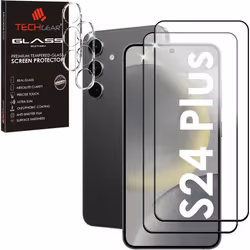 TECHGEAR 2 + 2 Screen Protectors for Samsung Galaxy S24 Plus with Camera Lens, FULL Tempered Glass Screen & Lens Cover Protec ...