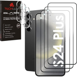 TECHGEAR 3 + 3 Screen Protectors for Samsung Galaxy S24 Plus with Camera Lens, FULL Tempered Glass Screen & Lens Cover Protectors, 9H, Bubble Free