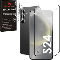 TECHGEAR 2 + 2 Screen Protectors for Samsung Galaxy S24 5G with Camera Lens, FULL Tempered Glass Screen & Lens Cover Protectors, 9H, Bubble Free
