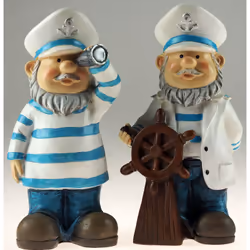 Set Of 2 Blue 20cm Garden Gnome Ornaments Figurines - Ship Captain