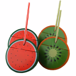 Watermelon Kiwi Novelty Drinking Cups with Lid & Reusable Straw (Set of 4)