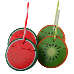 Watermelon Kiwi Novelty Drinking Cups with Lid & Reusable Straw (Set of 4)