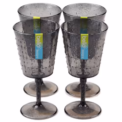 Reusable Plastic Summer Party Design Wine Stem Glasses - Grey Glitter (Set of 4)