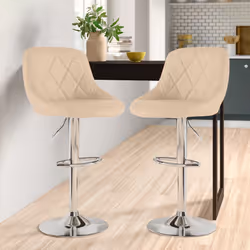 Set of Two Madrid Faux Leather Chrome Barstools - CREAM