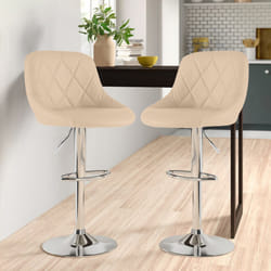 Set of Two Madrid Faux Leather Chrome Barstools - CREAM