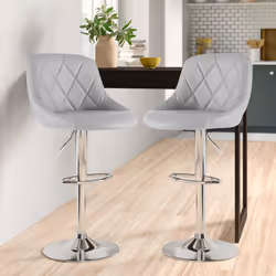 Set of Two Madrid Faux Leather Chrome Barstools - GREY