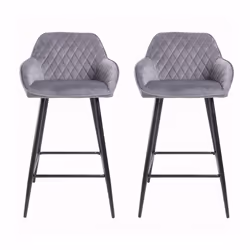 2x Crushed Velvet Metal Leg Breakfast Bar Stools - DARK GREY