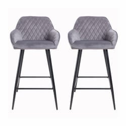 2x Crushed Velvet Metal Leg Breakfast Bar Stools - DARK GREY