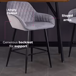 2x Crushed Velvet Metal Leg Breakfast Bar Stools - DARK GREY