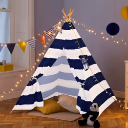 Neo Navy and White Stripe Canvas Kids Indian Tent TeePee