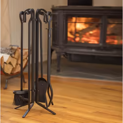 Neo Black Fireplace Fireside 5 Piece Set including Stand