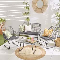 Neo 4 Piece Wicker Bamboo Style Garden Set - Grey