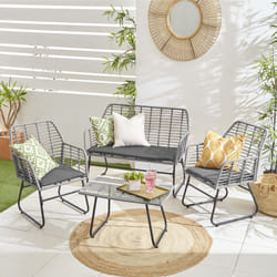 Neo 4 Piece Wicker Bamboo Style Garden Set - Grey