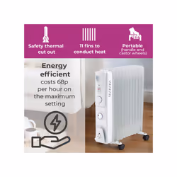 Neo 2500W 11 Fin Electric Oil Radiator With Timer - White
