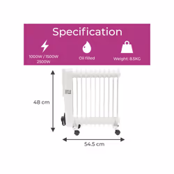 Neo 2500W 11 Fin Electric Oil Radiator With Timer - White
