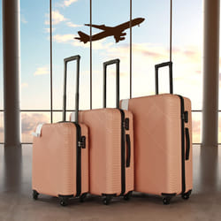 Neo 3 Piece Hard Shell Luggage Suitcase Set ABS Expandable Handle Lightweight Durable Trolley Travel with 360 Spinner Wheels Inbuilt Lock - Rose gold