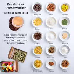 Neo Set of 4 Clear High Borosilicate Glass Storage Jars with Airtight Bamboo Lid Kitchen Pantry Food Canister Container