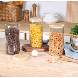 Neo Set of 3 1200ml Clear Cylinder Spaghetti Glass Storage Jars Containers Canisters with Airtight Lid Kitchen Food Preservin ...