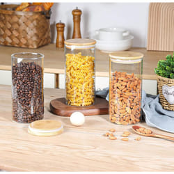 Neo Set of 3 1200ml Clear Cylinder Spaghetti Glass Storage Jars Containers Canisters with Airtight Lid Kitchen Food Preserving Seal