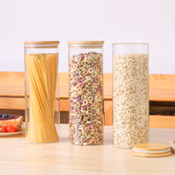 Neo Set of 3 2200ml Clear Cylinder Spaghetti Glass Storage Jars Containers Canisters with Airtight Lid Kitchen Food Preservin ...