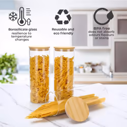 Neo Set of 3 2200ml Clear Cylinder Spaghetti Glass Storage Jars Containers Canisters with Airtight Lid Kitchen Food Preserving Seal